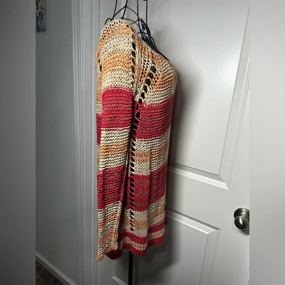 Free People Striped Red and‎ Tan Women's Crochet Sweater